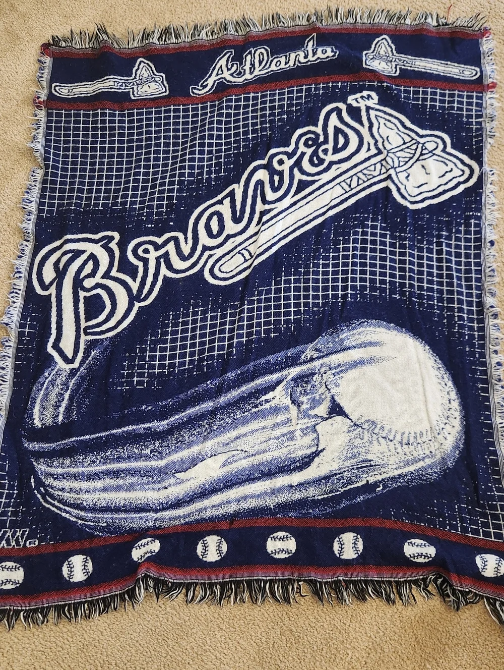 Vintage MLB‎ Atlanta Braves Baseball Throw Blanket Made in USA Tapestry #D